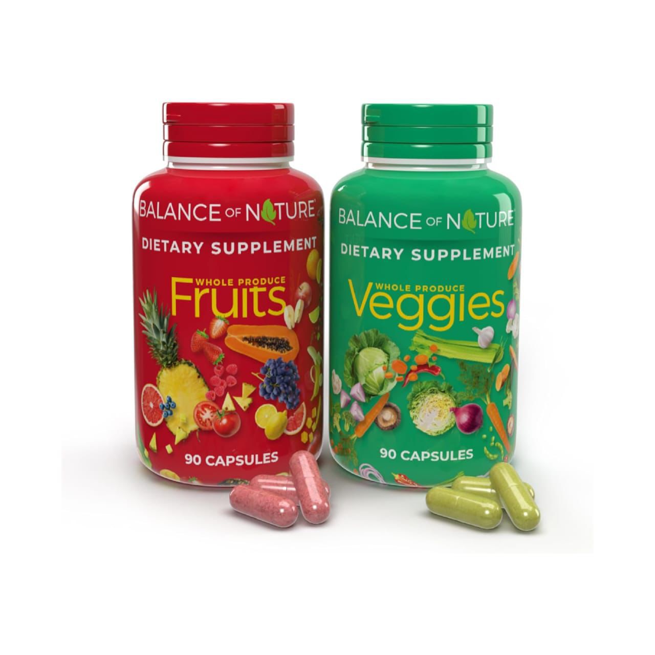Balance of Nature Fruits & Veggies Supplement Set – 90 Fruits Capsules & 90 Veggies Capsules – Whole Food Nutritional Support for Men, Women & Kids
